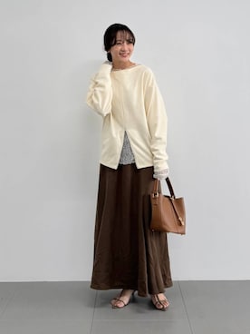 「BABYLONE（バビロン）のフロントZIPスウェット（スウェット、ホワイト系）」を使った、namikaさん（レディース・158cm）の秋コーディネート