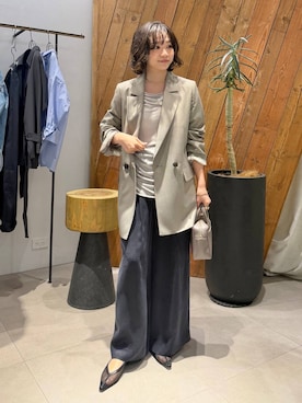 「BABYLONE（バビロン）のフィブリルキュプライージー（その他パンツ、ブルー系）」を使った、namikaさん（レディース・158cm）の春コーディネート