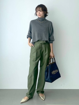 「BABYLONE（バビロン）のハイネックポンチョニット（ニット/セーター）」を使った、namikaさん（レディース・158cm）の秋コーディネート