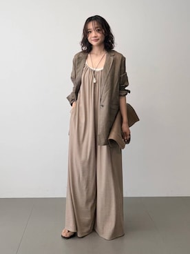 「YOUNG&OLSEN The DRYGOODS STORE（ヤングアンドオルセン）の【YOUNG＆OLSEN】EMBOSSED LEATHER TOTE M（ショルダーバッグ、ブラウン系）」を使った、namikaさん（レディース・158cm）の夏コーディネート