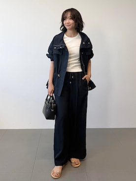 「BABYLONE（バビロン）のラインドロストパンツ（その他パンツ、ブルー系）」を使った、namikaさん（レディース・158cm）の春コーディネート