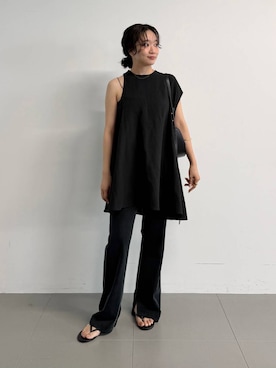 「BABYLONE（バビロン）の【onit】＜別注＞バイアスパンツ（その他パンツ、ブラック系）」を使った、namikaさん（レディース・158cm）の夏コーディネート
