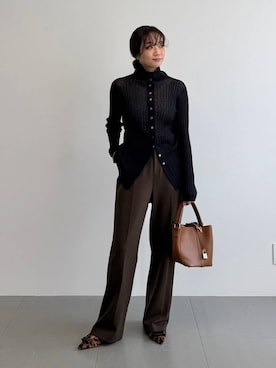 「BABYLONE（バビロン）の【HENRI EN VARGO】レオパードフラット（パンプス、ブラウン系）」を使った、namikaさん（レディース・158cm）の秋コーディネート