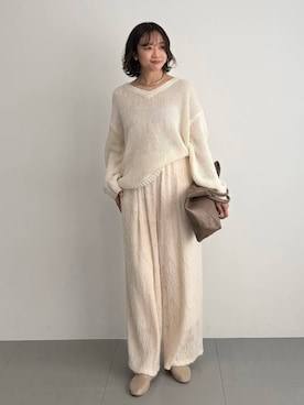 「BABYLONE（バビロン）のシアージャガードパンツ（その他パンツ、ベージュ系）」を使った、namikaさん（レディース・158cm）の春コーディネート