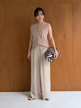 「BABYLONE（バビロン）のキュプライージーパンツ（その他パンツ、ベージュ系）」を使った、namikaさん（レディース・158cm）の夏コーディネート