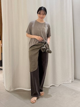 「BABYLONE（バビロン）のラミーシアーカシュクールシャツ（シャツ/ブラウス、グリーン系）」を使った、namikaさん（レディース・158cm）の夏コーディネート
