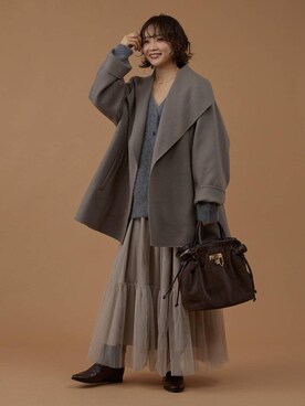「アイテム（ピーコート、ブラウン系）」を使った、namikaさん（レディース・158cm）の冬コーディネート