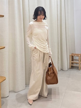 「CORSO ROMA，9（コルソローマ）の【柳橋唯さんYouTube紹介アイテム】【CORSO ROMA 9】チュールパンプス（パンプス、ベージュ系）」を使った、namikaさん（レディース・158cm）の冬コーディネート