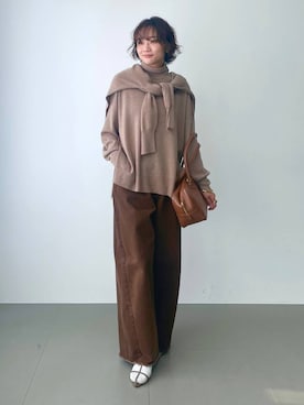 「BABYLONE（バビロン）のハイネックポンチョニット（ニット/セーター）」を使った、namikaさん（レディース・158cm）の秋コーディネート