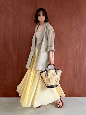 「BABYLONE（バビロン）のオーガンジーフレアスカート（スカート、イエロー系）」を使った、namikaさん（レディース・158cm）の夏コーディネート