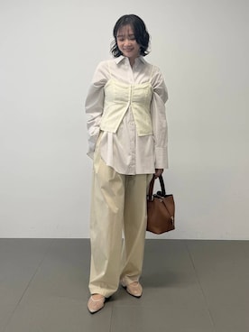 「CORSO ROMA，9（コルソローマ）の【柳橋唯さんYouTube紹介アイテム】【CORSO ROMA 9】チュールパンプス（パンプス、ベージュ系）」を使った、namikaさん（レディース・158cm）の冬コーディネート