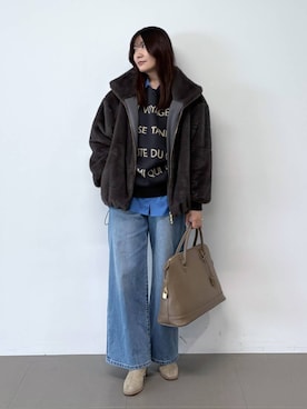 「BARNYARDSTORM（バンヤードストーム）のBARNYARDSTORM / ミンクライクコート（ブルゾン）」を使った、kyokaさん（レディース・162cm）の秋コーディネート