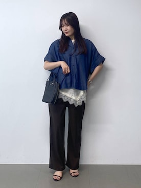 「BARNYARDSTORM（バンヤードストーム）のBARNYARDSTORM / ヘムレースTブラウス（シャツ/ブラウス、ホワイト系）」を使った、kyokaさん（レディース）の夏コーディネート