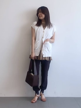 「BARNYARDSTORM（バンヤードストーム）のBARNYARDSTORM / カットワークノースリブラウス / ハンドウォッシャブル（シャツ/ブラウス）」を使った、kyokaさん（レディース・162cm）の夏コーディネート