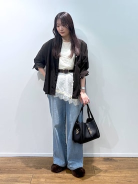 「BARNYARDSTORM（バンヤードストーム）のBARNYARDSTORM / ヘムレースTブラウス（Shirts、ホワイト系）」を使った、kyokaさん（レディース）の秋コーディネート