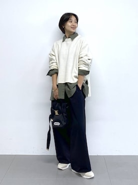 「BARNYARDSTORM（バンヤードストーム）のBARNYARDSTORM / ウォームツイルストレッチワイドパンツ / ハンドウォッシャブル【吸湿発熱】（その他パンツ）」を使った、OKAWAさん（レディース・161cm）の冬コーディネート