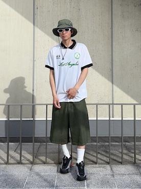 「XLARGE（エクストララージ）のXL-TYPE02（サングラス、ホワイト系）」を使った、香村大貴さん（メンズ・165cm）の春コーディネート