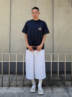 「XLARGE（エクストララージ）のCAMO SLANTED OG S/S TEE（Tシャツ/カットソー、ブルー系）」を使った、香村大貴さん（メンズ・165cm）の夏コーディネート