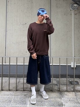 「XLARGE（エクストララージ）のX MONSTER LOGO BEANIE（キャップ、ブルー系）」を使った、香村大貴さん（メンズ・165cm）の秋コーディネート