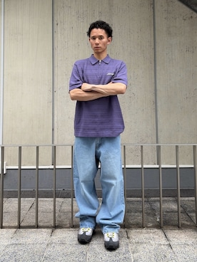 「XLARGE（エクストララージ）のSTRIPED KNIT POLO SHIRT（ポロシャツ、ホワイト系）」を使った、香村大貴さん（メンズ・165cm）の夏コーディネート
