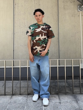 「XLARGE（エクストララージ）のMULTI LOGO CAMO S/S TEE（Tシャツ/カットソー、その他）」を使った、香村大貴さん（メンズ・165cm）の夏コーディネート