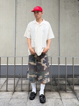 「XLARGE（エクストララージ）のXLAR CAP（キャップ、レッド系）」を使った、香村大貴さん（メンズ・165cm）の夏コーディネート