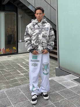 「XLARGE（エクストララージ）のNYLON PUFFER JACKET（ブルゾン、その他）」を使った、香村大貴さん（メンズ・165cm）の秋コーディネート