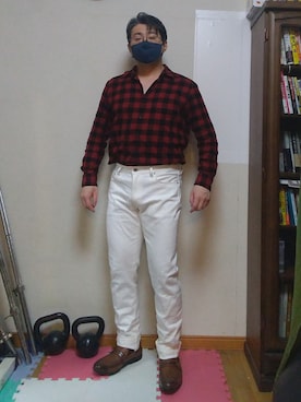 「フランネルシャツ」｜「アイテム（財布/小物）」を使った、加藤智雅さん（メンズ・172cm）の夏コーディネート