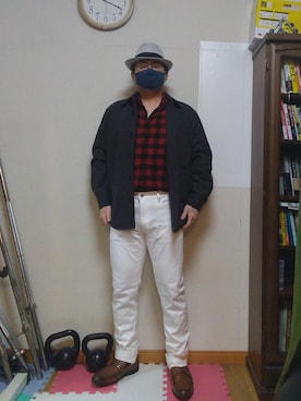 「フランネルシャツ」｜「アイテム（ブルゾン）」を使った、加藤智雅さん（メンズ・172cm）の夏コーディネート