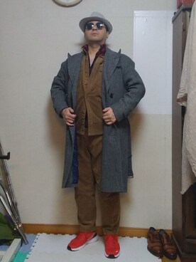 「フランネルシャツ」｜「アイテム（トレンチコート）」を使った、加藤智雅さん（メンズ・172cm）の秋コーディネート