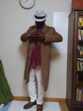 「フランネルシャツ」｜「アイテム（チェスターコート）」を使った、加藤智雅さん（メンズ・172cm）の秋コーディネート