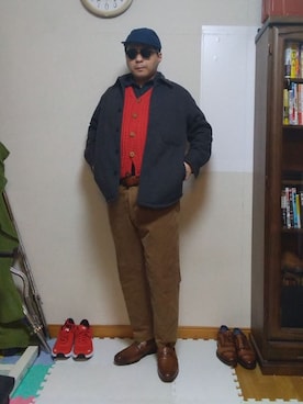 「フランネルシャツ」｜「アイテム（ブルゾン）」を使った、加藤智雅さん（メンズ・172cm）の秋コーディネート