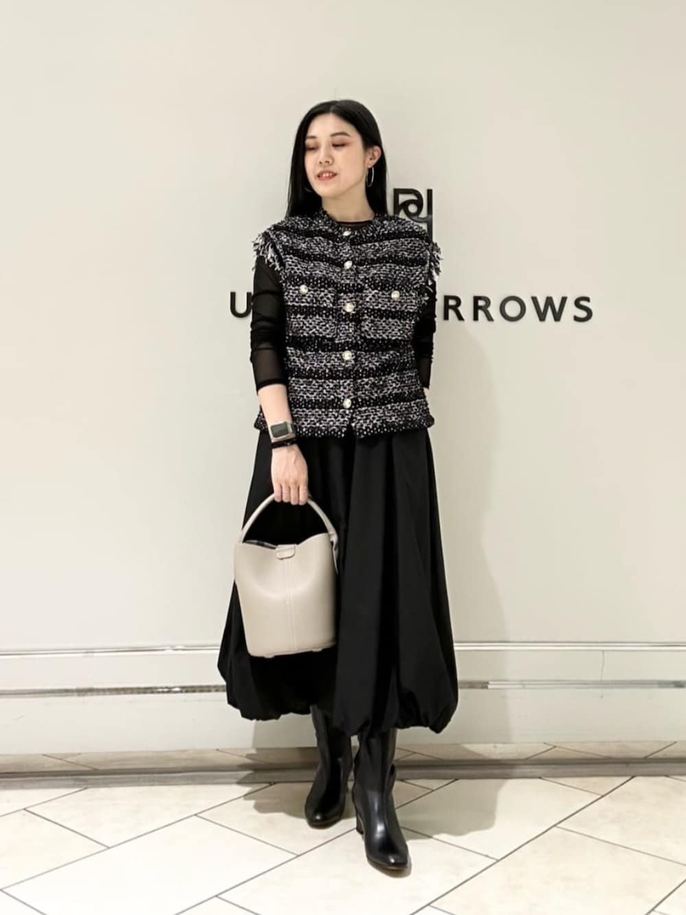 ユナイテッドアローズ ボーダーミックス ツイードニットカーディガン