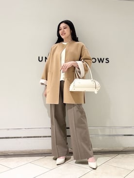 「アイテム（ノーカラーコート）」を使った、矢作（yahagi）さん（レディース・158cm）の秋コーディネート