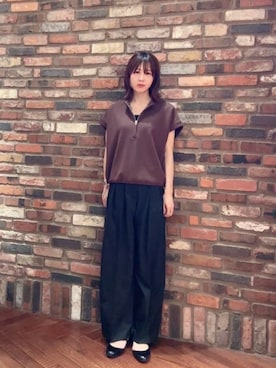 「アイテム（Tシャツ/カットソー、ブラウン系）」を使った、fujiwaraさん（レディース・168cm）の夏コーディネート