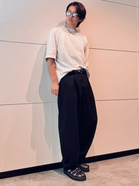 「UNIQLO（ユニクロ）のエアリズムコットンオーバーサイズTシャツ（5分袖）（Tシャツ/カットソー）」を使った、‪mochiさん（メンズ・171cm）の夏コーディネート