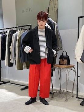 「かぐれ（カグレ）のMORMYRUS　ショルダー巾着バッグ（ショルダーバッグ）」を使った、おまつさん（レディース・161cm）の冬コーディネート