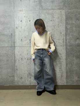 「SENSE OF PLACE by URBAN RESEARCH(センスオブプレイスバイアーバンリサーチ)の『洗濯可』フリルドッキングVネックニット(ニット/セーター、ホワイト系)」を使った、kotominchiさん(レディース・153cm)の秋コーディネート