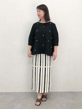 Tシャツ カットソー レディース フロントパール調ビジューペプラム プルオーバー Hana服 M/L ニッセン nissen フロントパール調ビジューペプラムカットソープルオーバー【Hana