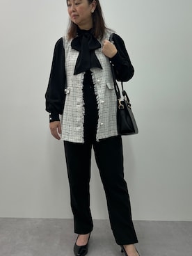 ニット セーター レディース リボン付異素材使いボリューム袖 トップス Hana服 M/L ニッセン nissen APY0224A0004_l_a003.jpg