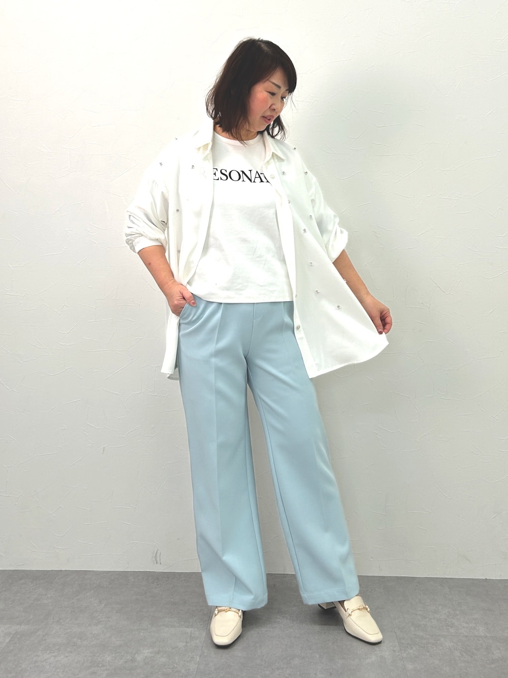 シャツ ブラウス レディース ビジュー付7分袖 ロング Hana服 M/L ニッセン nissen ニッセン シャツ ブラウス レディース ビジュー付7分袖 ロング