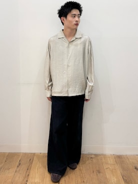 「SENSE OF PLACE by URBAN RESEARCH(センスオブプレイスバイアーバンリサーチ)のスラブライクオープンカラーロングスリーブシャツ(シャツ/ブラウス、ベージュ系)」を使った、yukiさん(メンズ・168cm)の夏コーディネート