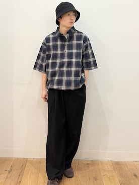 「SENSE OF PLACE by URBAN RESEARCH(センスオブプレイスバイアーバンリサーチ)のリネンブレンドワイドパンツ(その他パンツ、ブラック系)」を使った、yukiさん(メンズ・168cm)の夏コーディネート