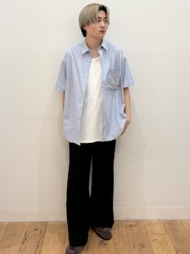 「SENSE OF PLACE by URBAN RESEARCH(センスオブプレイスバイアーバンリサーチ)の『別注』LOVE POP STUDIO×SENSE OF PLACE シャツ(シャツ/ブラウス、ブルー系)」を使った、yukiさん(メンズ・168cm)の春コーディネート