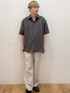 「SENSE OF PLACE by URBAN RESEARCH(センスオブプレイスバイアーバンリサーチ)のメランジレギュラーカラーショートスリーブシャツ(シャツ/ブラウス、ブラック系)」を使った、yukiさん(メンズ・168cm)の夏コーディネート