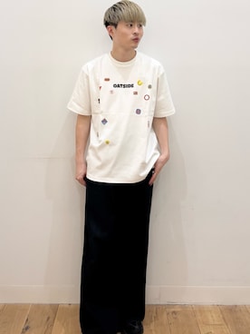 「SENSE OF PLACE by URBAN RESEARCH(センスオブプレイスバイアーバンリサーチ)の『別注』OATSIDE×SENSE OF PLACE グラフィックTシャツC(Tシャツ/カットソー、ホワイト系)」を使った、yukiさん(メンズ・168cm)の春コーディネート