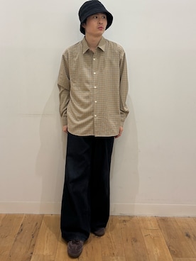 「SENSE OF PLACE by URBAN RESEARCH(センスオブプレイスバイアーバンリサーチ)のチェックコンフォートレギュラーカラーシャツ(シャツ/ブラウス、ベージュ系)」を使った、yukiさん(メンズ・168cm)の秋コーディネート