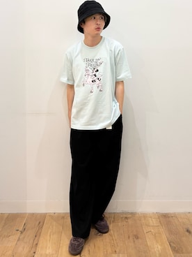 「SENSE OF PLACE by URBAN RESEARCH(センスオブプレイスバイアーバンリサーチ)のリネンブレンドワイドパンツ(その他パンツ、ブラック系)」を使った、yukiさん(メンズ・168cm)の夏コーディネート