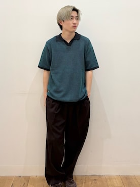 「SENSE OF PLACE by URBAN RESEARCH(センスオブプレイスバイアーバンリサーチ)の『洗濯可』ミックススキッパーニット(ニット/セーター、ブルー系)」を使った、yukiさん(メンズ・168cm)の春コーディネート