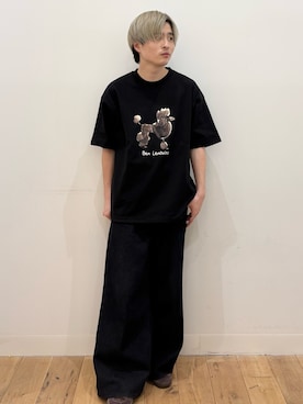 「SENSE OF PLACE by URBAN RESEARCH(センスオブプレイスバイアーバンリサーチ)の『別注』Ben Lenovitz×SENSE OF PLACE SHORT-SLEEVE T-SHIRTS(Tシャツ/カットソー、ブラック系)」を使った、yukiさん(メンズ・168cm)の春コーディネート